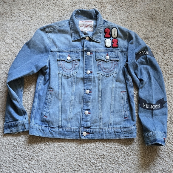 True Religion Light Blue Denim Jacket Jesse Patch - Picture 1 of 4